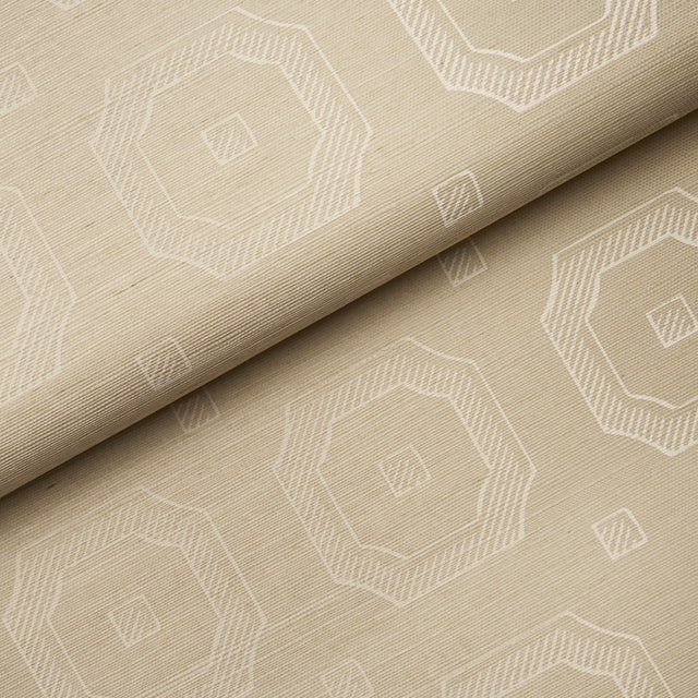 Beveled Frame Sisal wallpaper in Oyster by Schumacher, featuring a modern trompe l'oeil panel motif on textured sisal.
