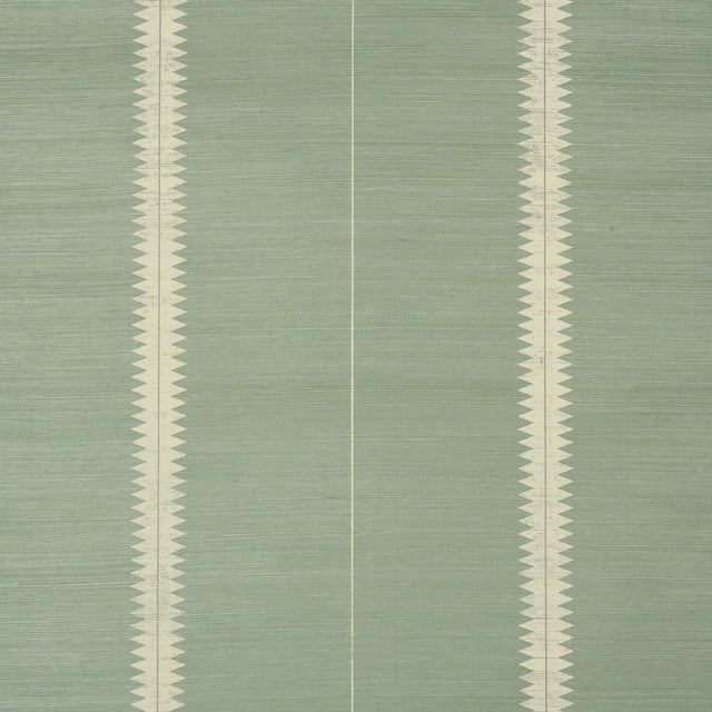 Bristle Stripe Sisal wallpaper in Seaglass by Schumacher, featuring a sawtooth stripe pattern on a textured woven surface.