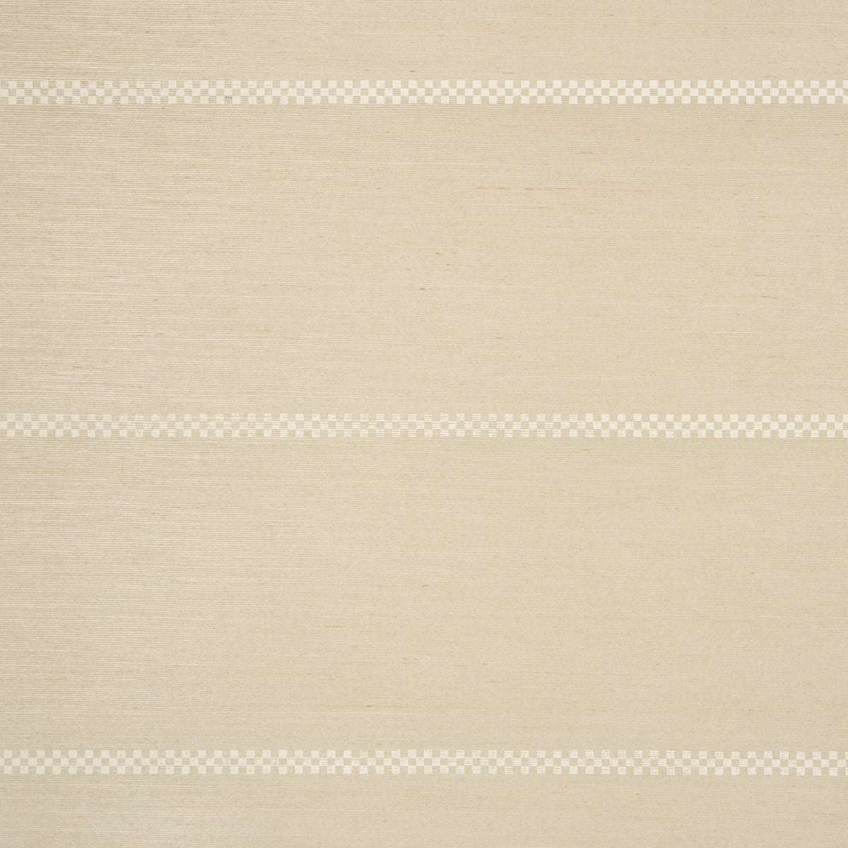 Checkered Stripe Sisal wallpaper in Birch by Schumacher, a hand-printed, textural horizontal stripe wallcovering with a small-scale checkered motif.