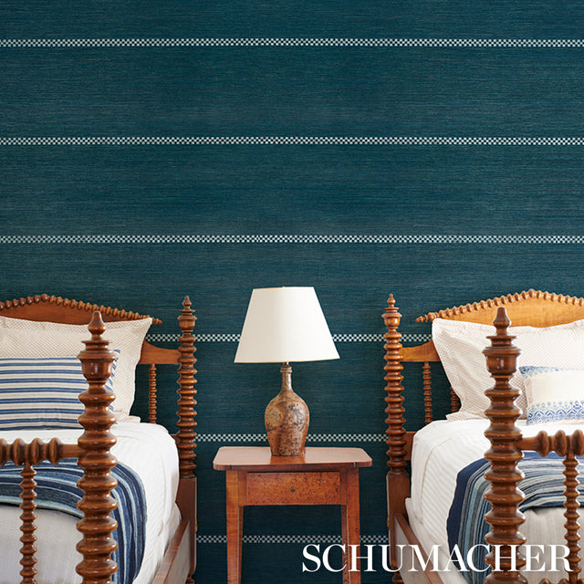 Checkered Stripe Sisal Peacock by Schumacher Textured & Woven Wallcoverings – Schumacher 5016752