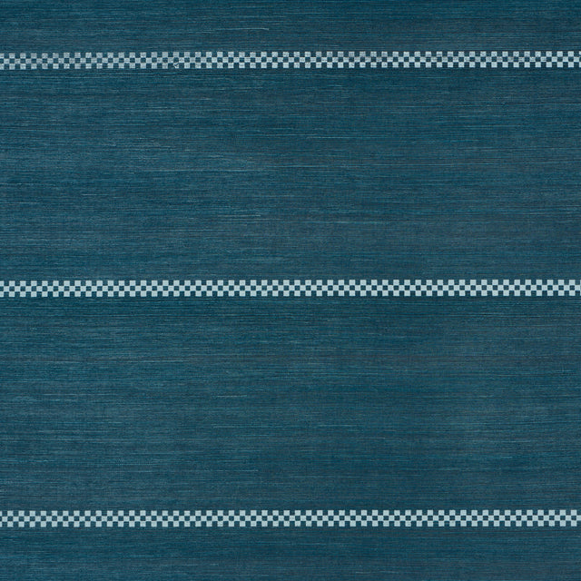 Checkered Stripe Sisal wallpaper in Peacock by Schumacher, a hand-printed, textural horizontal stripe wallcovering with a checkered motif.