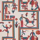 VALLY CIRCUS wallpaper by Schumacher features a playful, geometric circus-themed pattern in a multi-colorway, inspired by a 1929 design by Vally Wieselthier.