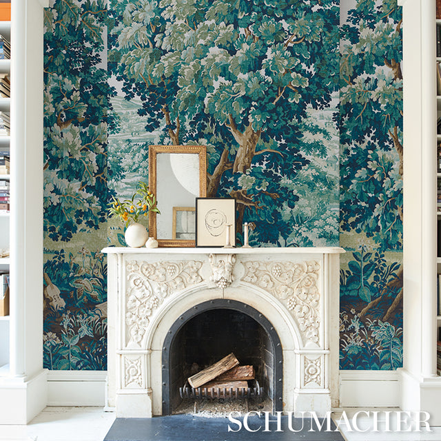 La Forêt 3 Panel Set Autumn Green Forest Scenic Wallpaper Mural – Schumacher 5016820