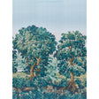 La Forêt 3 Panel Set scenic wallpaper mural in autumn green forest by Johnson Hartig for Schumacher, inspired by 17th-century Flemish tapestries, featuring lush trees and whimsical details.