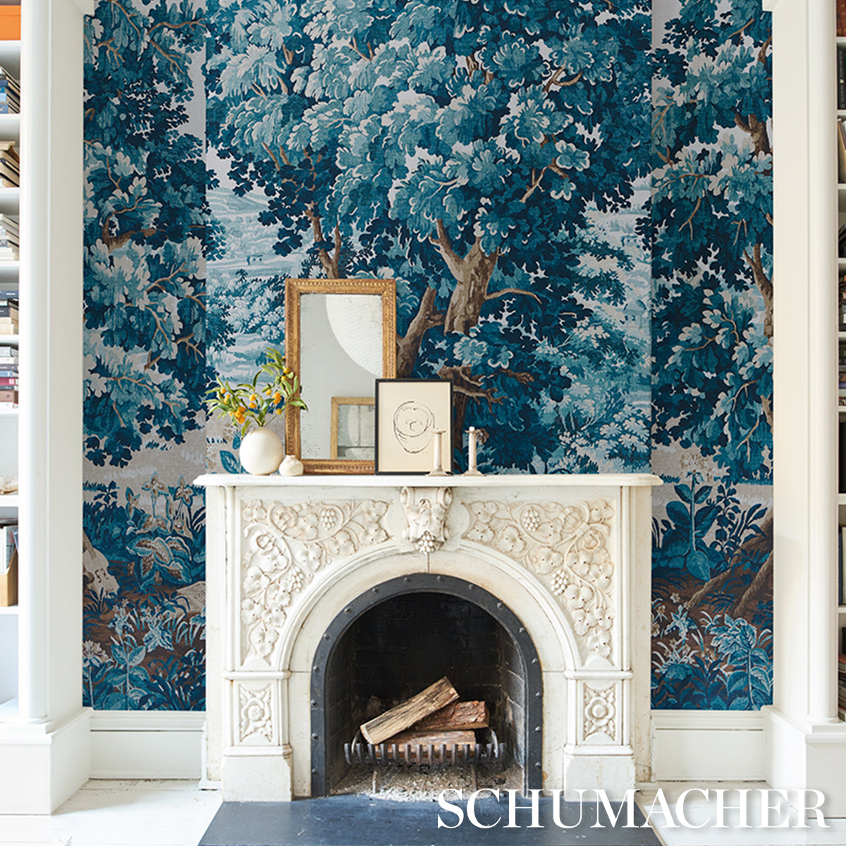 La Forêt 3 Panel Set Antique Blue Forest Scenic Wallpaper – Schumacher 5016822