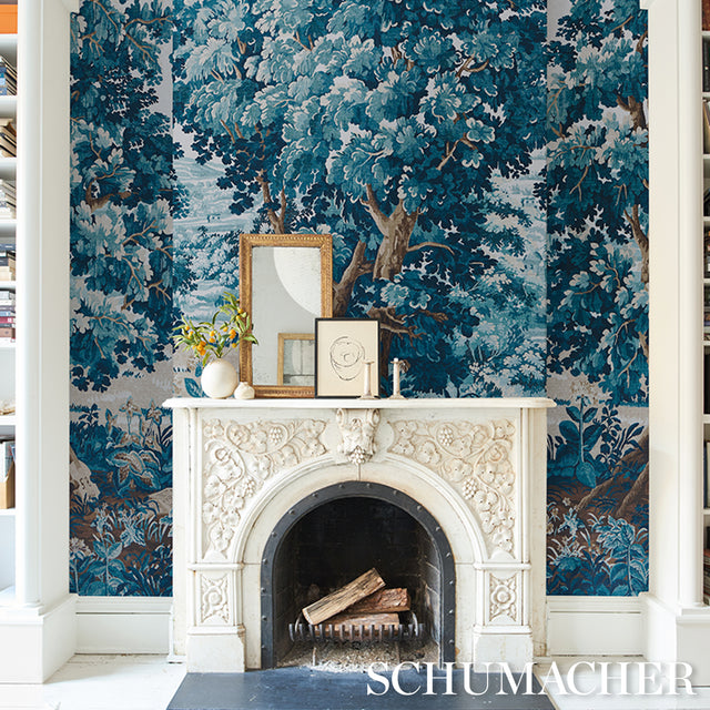 La Forêt 3 Panel Set Antique Blue Forest Scenic Wallpaper – Schumacher 5016822