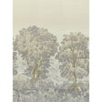 La Forêt 3 Panel Set scenic wallpaper in Oyster Forest by Johnson Hartig for Schumacher, featuring lush trees and whimsical details.