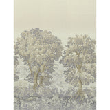 La Forêt 3 Panel Set scenic wallpaper in Oyster Forest by Johnson Hartig for Schumacher, featuring lush trees and whimsical details.