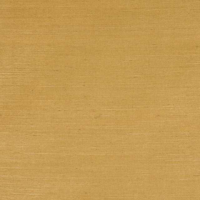 Haruki Sisal in Tanlines by Schumacher - natural sisal textured wallcovering in a warm tan colorway, shown as a close-up and as a rolled wallpaper.