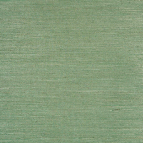 Haruki Sisal in Drive-Thru Safari by Schumacher. Textured green sisal grasscloth wallpaper roll and close-up detail.