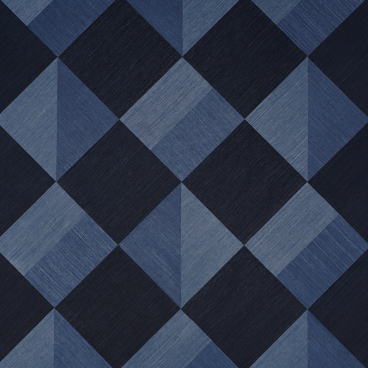 Maestro Formentera by Backdrop, a multidirectional diamond pattern wallpaper in blue tones with a textural, parquet-inspired design.