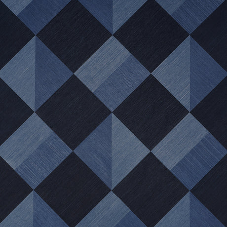 Maestro Formentera by Backdrop, a multidirectional diamond pattern wallpaper in blue tones with a textural, parquet-inspired design.