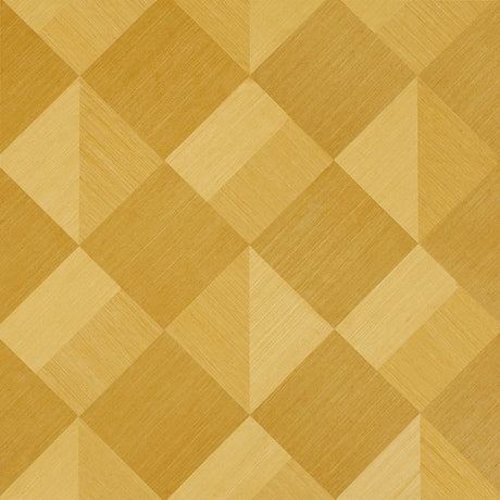 Maestro Tanlines by Backdrop geometric diamond parquet pattern wallpaper in tan and gold tones