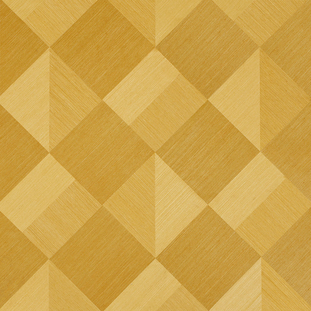 Maestro Tanlines by Backdrop geometric diamond parquet pattern wallpaper in tan and gold tones