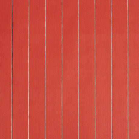 Draper Stripe wallpaper in Bada Bing! by Schumacher, featuring vertical multicolor pinstripes on a textured red background.
