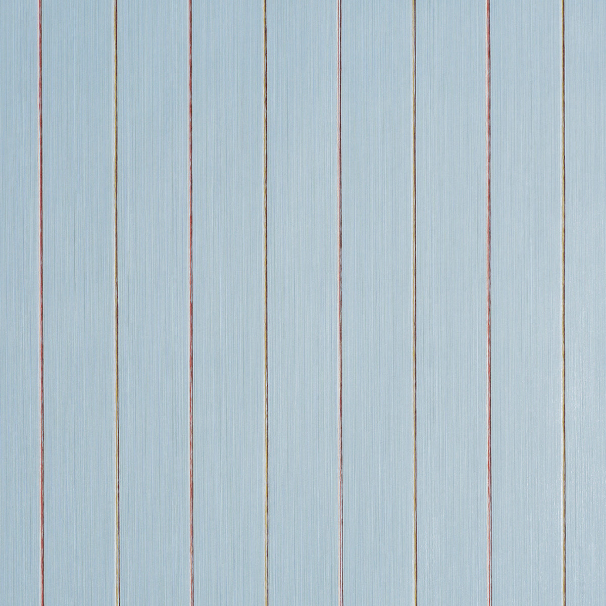Draper Stripe wallpaper in The Early Stuff colorway by Schumacher, featuring vertical multicolor pinstripes on a textured background.
