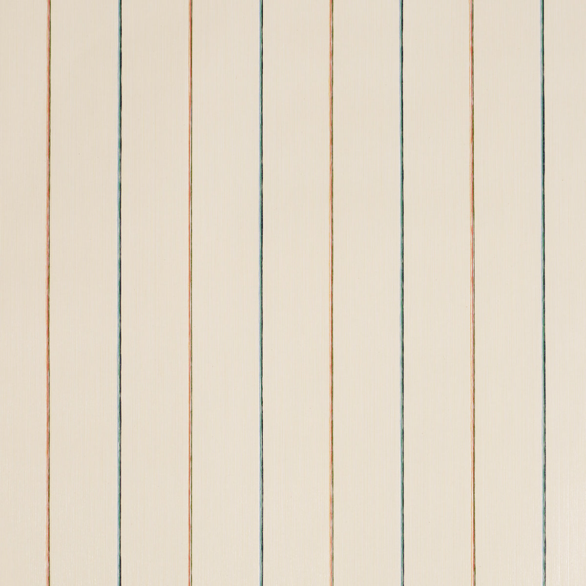 Draper Stripe wallpaper in Moonlight by Schumacher, featuring vertical multicolor pinstripes on a neutral background.