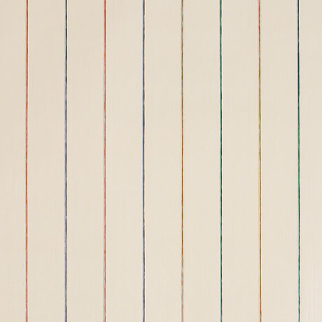 Draper Stripe wallpaper in Moonlight by Schumacher, featuring vertical multicolor pinstripes on a neutral background.