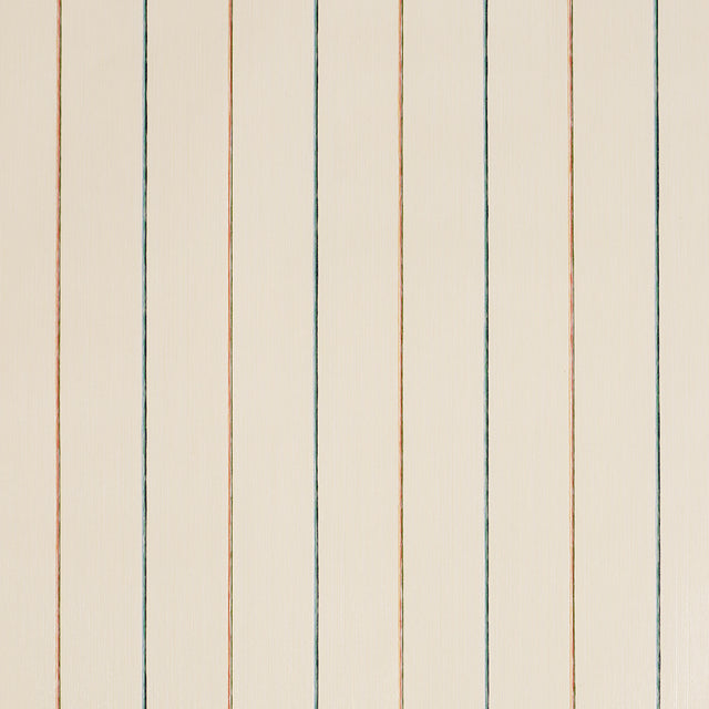 Draper Stripe wallpaper in Moonlight by Schumacher, featuring vertical multicolor pinstripes on a neutral background.