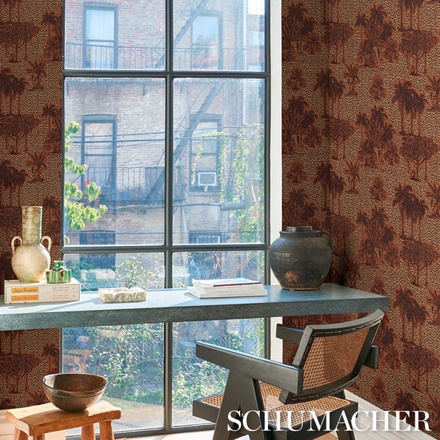 Tropical Safari Print Sunset in Los Llanos by Johanna Ortiz Scenic Wallpaper – Schumacher 5016921