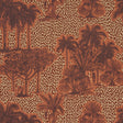 Tropical Safari Print wallpaper in Sunset in Los Llanos by Johanna Ortiz for Schumacher, featuring tropical plants and rhythmic contrasting background.