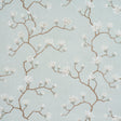 Magnolia Tree wallpaper in Dusty Sky by Schumacher, featuring large-scale white magnolia blossoms on blue background.