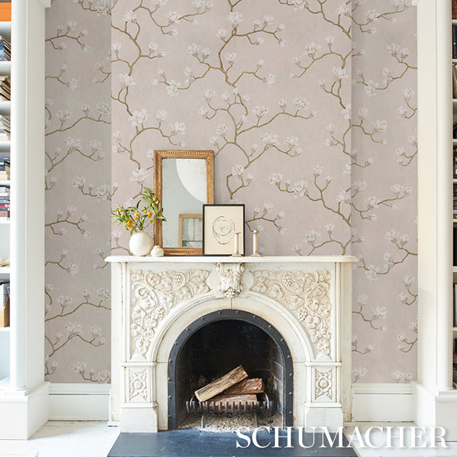 Magnolia Tree Grisaille by Schumacher Large-Scale Climbing Floral Wallpaper – Schumacher 5016931