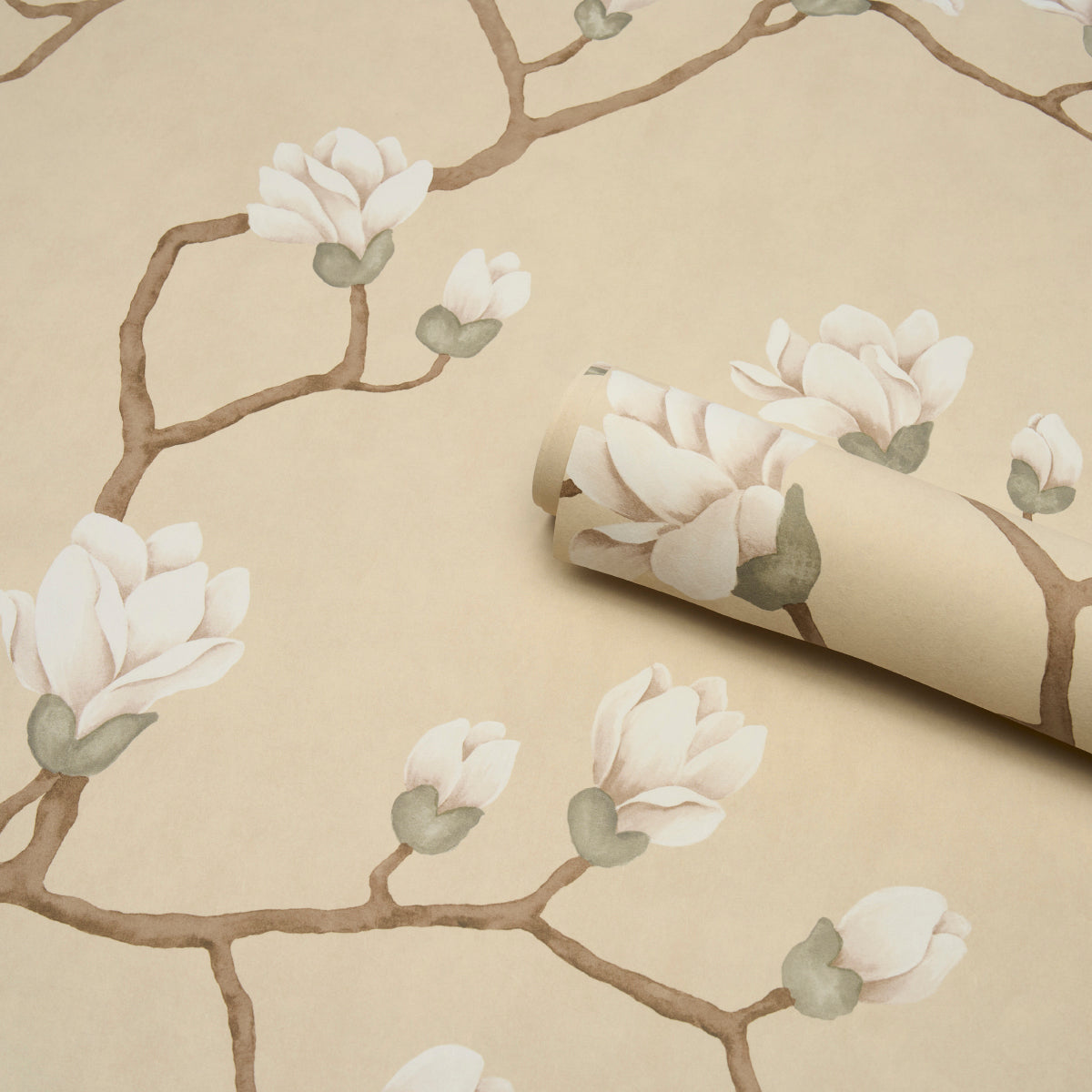 Magnolia Tree Soft Gold by Schumacher Botanical Garden Wallpaper – Schumacher 5016932