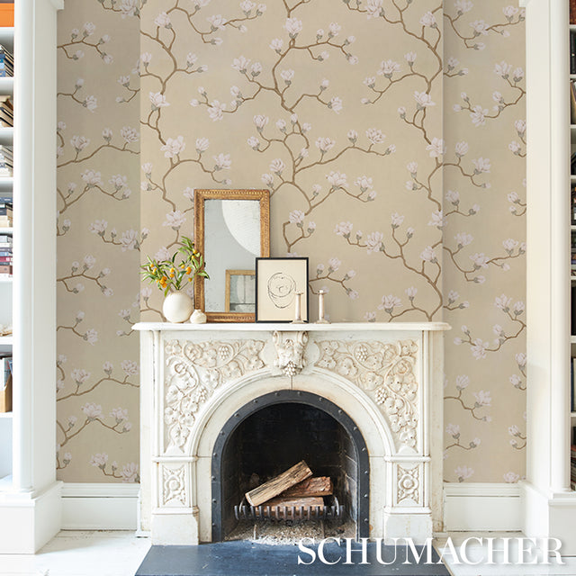 Magnolia Tree Soft Gold by Schumacher Botanical Garden Wallpaper – Schumacher 5016932