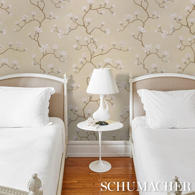 Magnolia Tree Soft Gold by Schumacher Botanical Garden Wallpaper – Schumacher 5016932