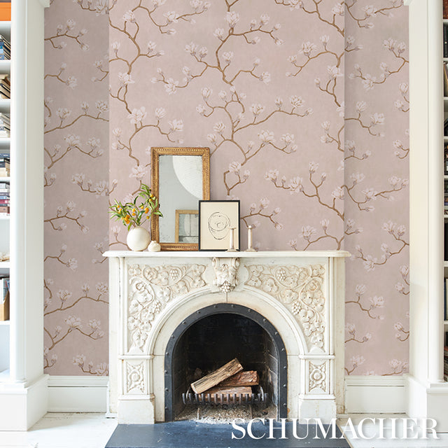 Magnolia Tree Dusty Blush by Schumacher Botanical Garden Wallpaper – Schumacher 5016933