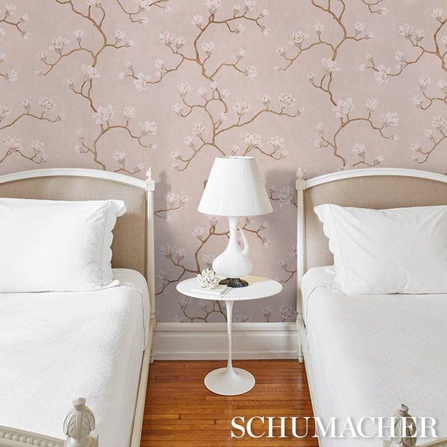Magnolia Tree Dusty Blush by Schumacher Botanical Garden Wallpaper – Schumacher 5016933