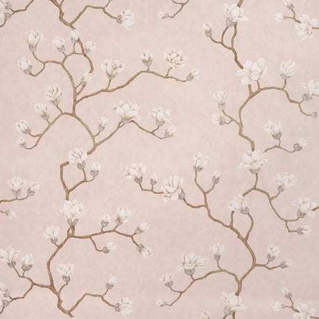 Magnolia Tree wallpaper in Dusty Blush by Schumacher, featuring large-scale hand-painted magnolia blossoms on a soft blush background.