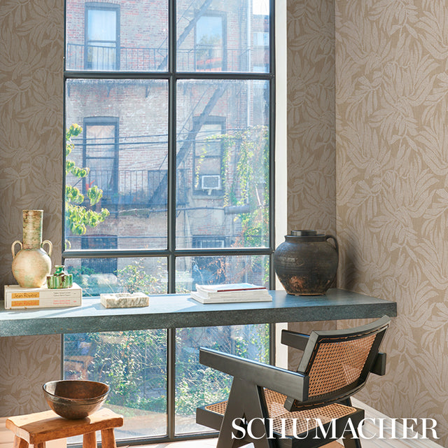 Tayrona Palm Mosaic Sisal Playa Dorada Sand by Johanna Ortiz Botanical Wallpaper – Schumacher 5016950