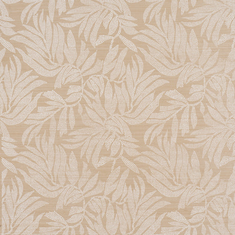 Tayrona Palm Mosaic Sisal wallpaper in Playa Dorada Sand by Johanna Ortiz for Schumacher, featuring a hand screen printed palm frond pattern on paper-backed sisal.