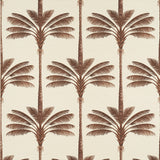 A Palm Is A Palm Sisal wallpaper in Chocolate Meets Tobacco by Johanna Ortiz for Schumacher, featuring stylized palm trees on a textured sisal background.
