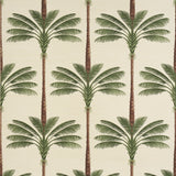 A Palm Is A Palm Sisal wallpaper in Daylight Evergreen by Johanna Ortiz for Schumacher, featuring stylized palm trees on a sisal texture background.
