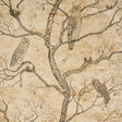 L'Attesa Nella Notte wallpaper in parchment by Schumacher, featuring owls and skulls in stylized trees on a mottled background.