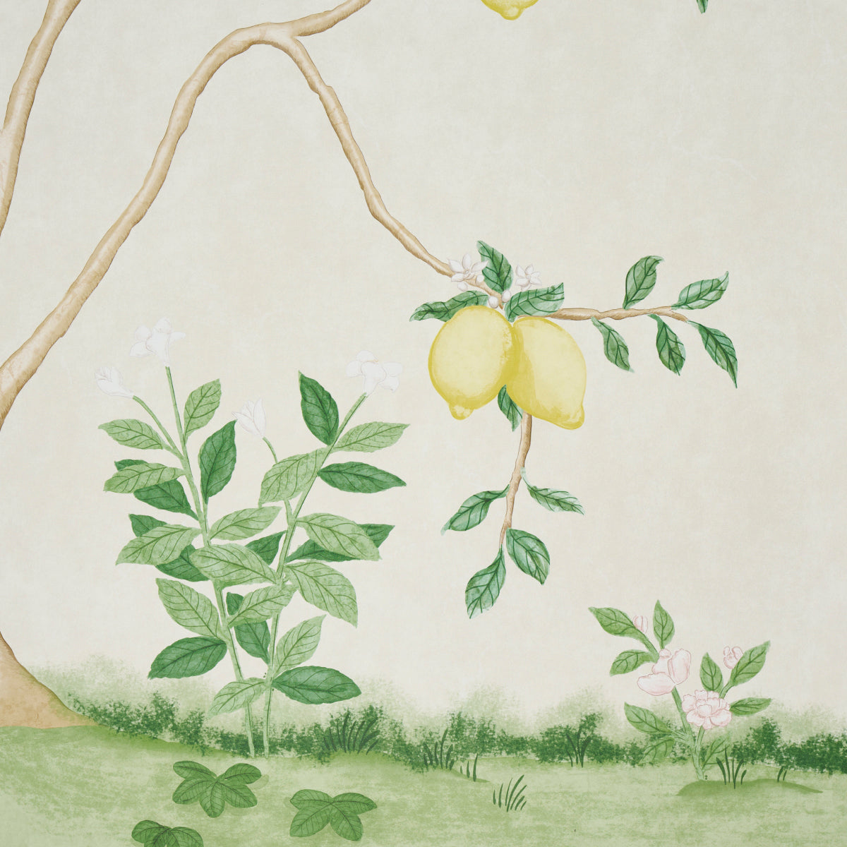 Citrus Blossom 2 Panel Set Cream Botanical Garden Wallpaper – Schumacher 5017160