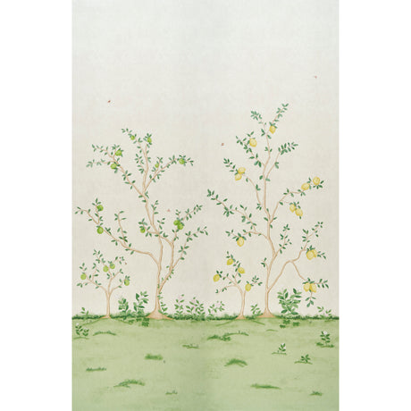 Citrus Blossom 2 Panel Set wallpaper featuring a hand-painted look of lemon trees and botanical elements on a cream background.
