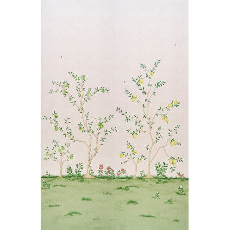 Citrus Blossom 2 Panel Set wallpaper in blush, featuring hand-painted lemon trees and botanical details on a soft background.