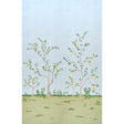 Citrus Blossom 2 Panel Set wallpaper in Sky by Schumacher, featuring a hand-painted look of lemon trees and blossoms on a blue background.