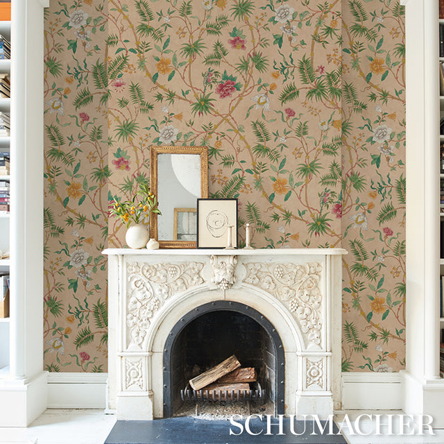 Arasi Botanical Coral by Schumacher Botanical Garden Wallpaper – Schumacher 5017170