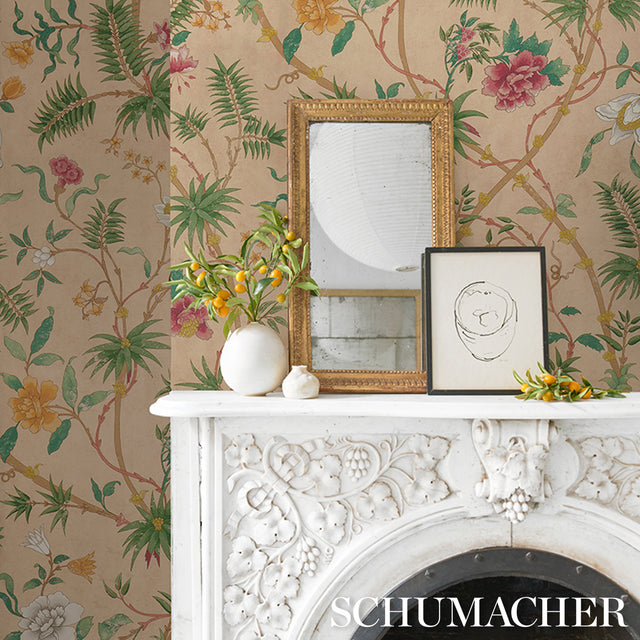 Arasi Botanical Coral by Schumacher Botanical Garden Wallpaper – Schumacher 5017170