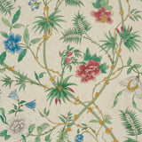 Arasi Botanical wallpaper in parchment by Schumacher, featuring a large-scale botanical design with exotic spiked flowers and hand-painted look.
