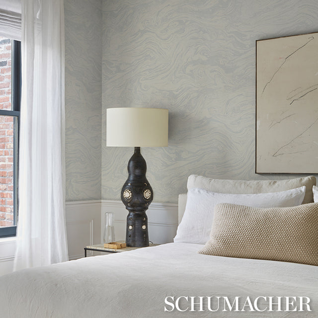 Romeo Sisal Sky by Schumacher Marble Effect Sisal Wallcovering – Schumacher 5017180
