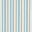Emma Stripe Narrow wallpaper in Chambray by Schumacher, featuring crisp blue and white vertical stripes, shown in a bathroom setting.