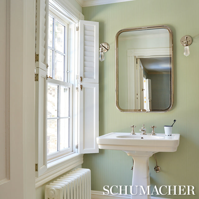 Emma Stripe Narrow Leaf by Schumacher Classic Green Stripe Wallpaper – Schumacher 5017193