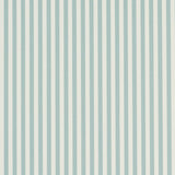 Emma Stripe Narrow wallpaper in Aqua by Schumacher, featuring narrow vertical aqua stripes on a white background, shown in a bathroom setting.