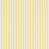 Emma Stripe Narrow yellow and white striped wallpaper by Schumacher shown in detail and installed in a bathroom setting.